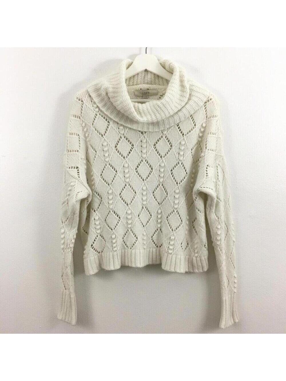 LOFT Women’s Turtleneck Geometric Eyelet Long Sleeve Sweater Size M